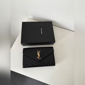 Yves Saint Laurent Cassandre Chain Wallet In Lambskin